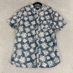 Roark Revival Button Up Shirt Men XL Blue Geometric Sunburst Cotton Short Sleeve